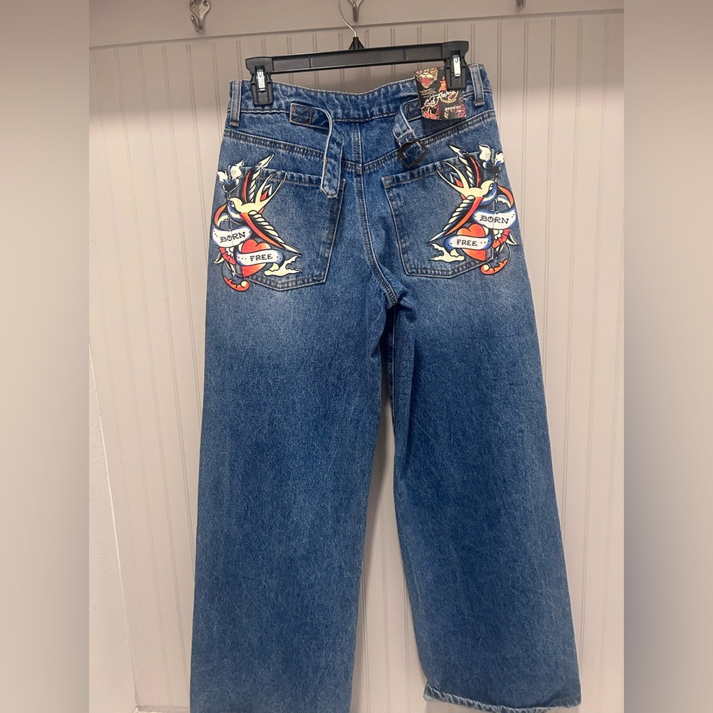 Ed Hardy Blue Women Jeans with Colorful Tattoo Design - Picture 4 of 4